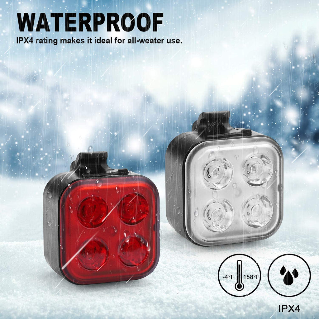 Rechargeable Bike Light Set, LED Bicycle Lights Front and Rear, 4 Light Mode, IPX4 Waterproof, 2 Pack Black J23338