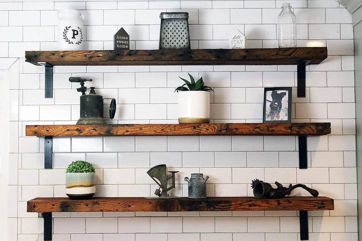 Reclaimed Wood Mantel Shelf with Steel Angle Brackets Z1796