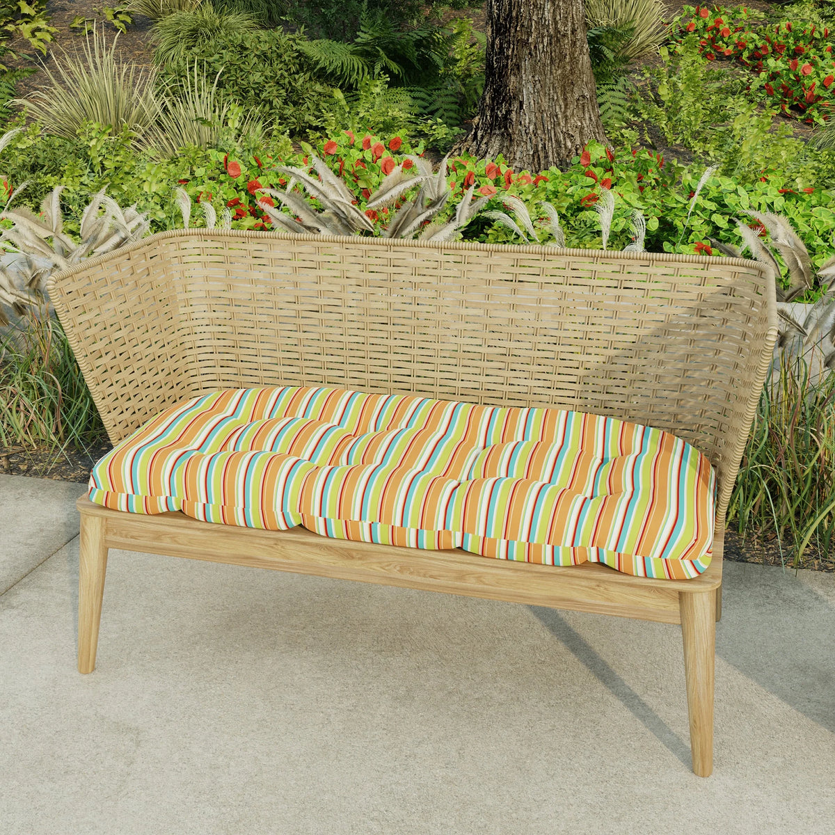 Multicolor Stripe Tufted Outdoor Bench Cushion G2000