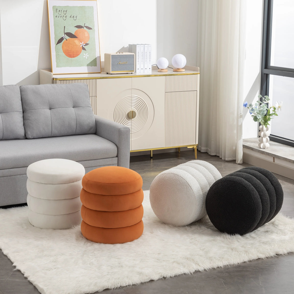 Gray Velvet Tufted Ottoman P96318