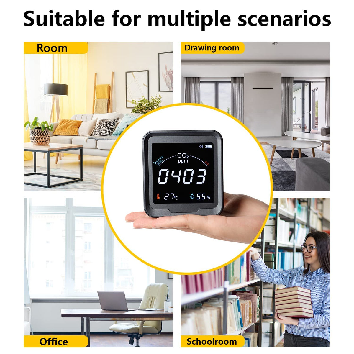 CO2 Monitor with Temperature and Relative Humidity, 400-5000ppm Range I19655