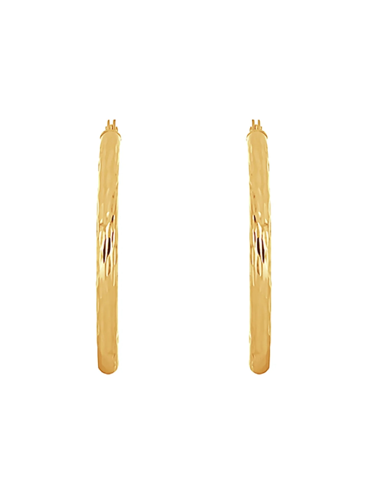 14K Yellow Gold Diamond Cut Tube Hoop Earrings Z66714
