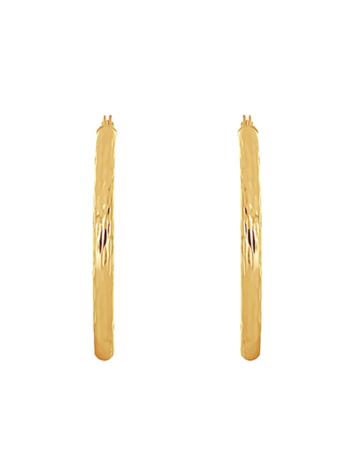 14K Yellow Gold Diamond Cut Tube Hoop Earrings Z66714