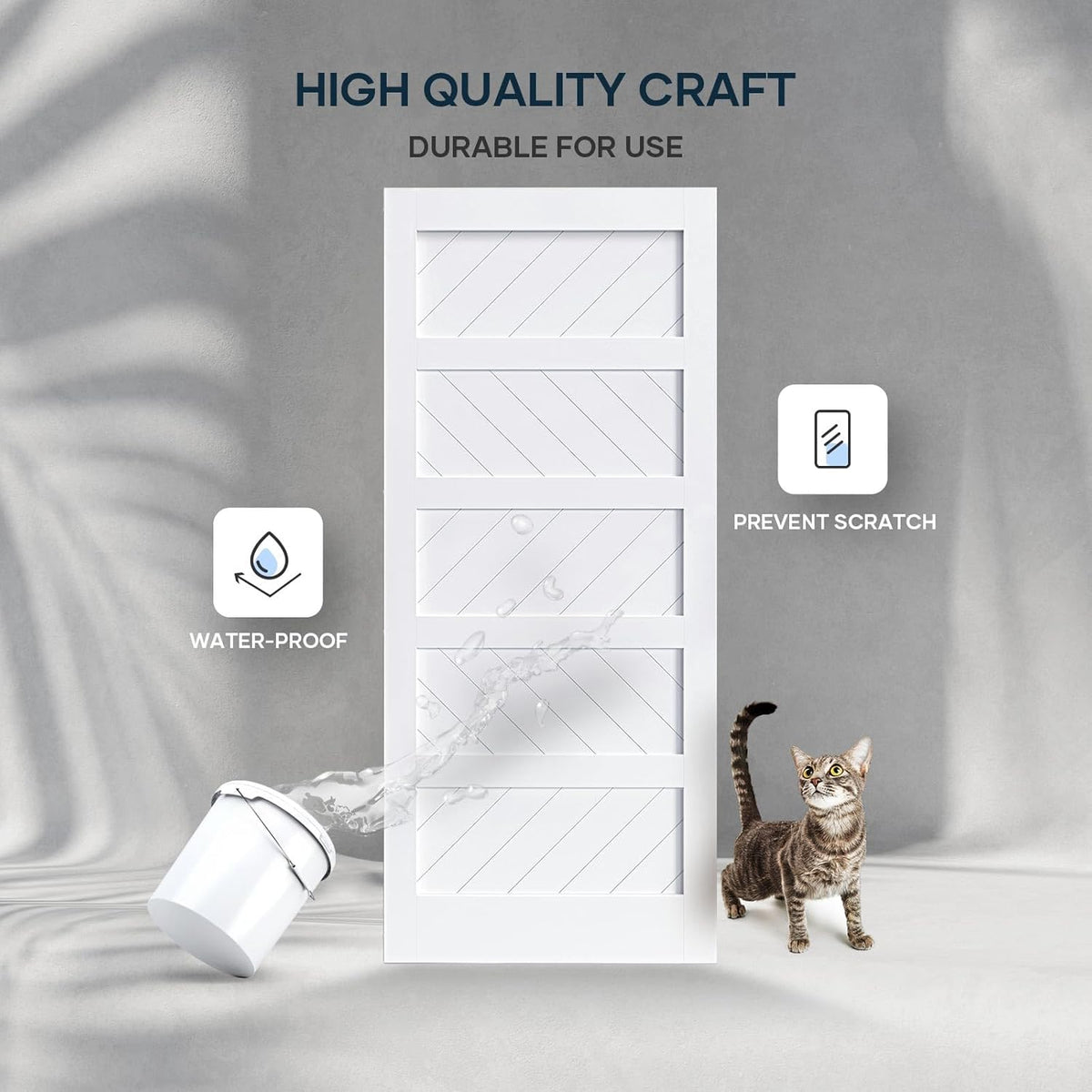 White Barn Door with Sliding Door Hardware Kit, Solid MDF Wood Slab with PVC Surface, 5-Panel G940384