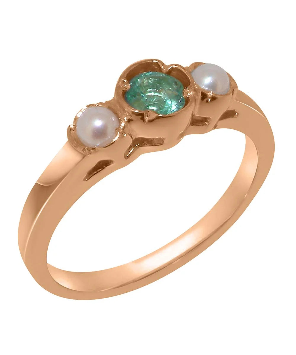 9k Rose Gold Emerald Cultured Pearl Ring I3220