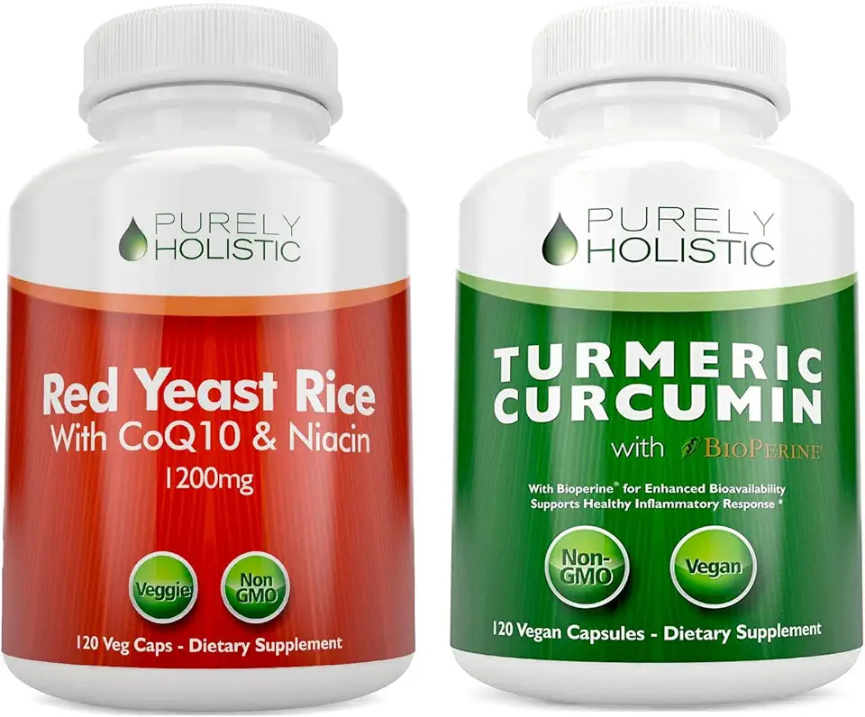 Red Yeast Rice 1200mg & Niacin + Organic Turmeric Curcumin 700mg & Bioperine 240 Vegetarian Capsules J639