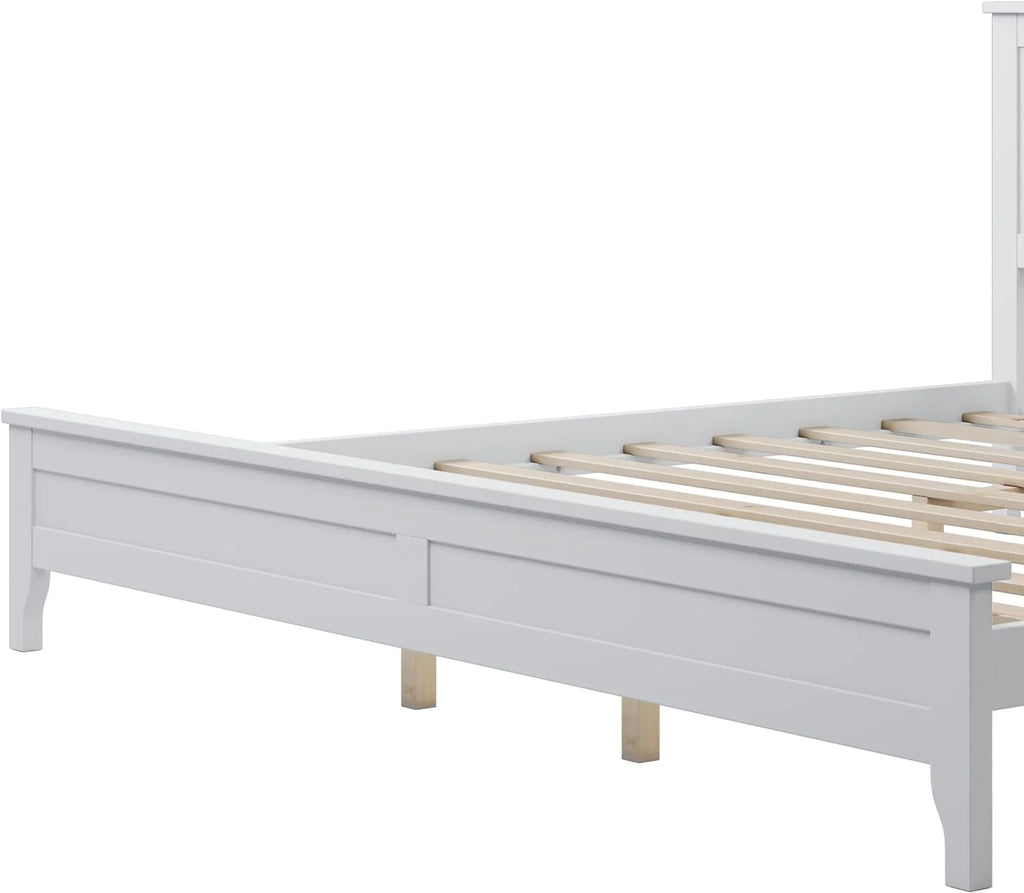 White King Size Wood Platform Bed Frame with Headboard S220994