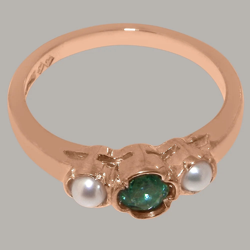 9k Rose Gold Emerald Cultured Pearl Ring I3220