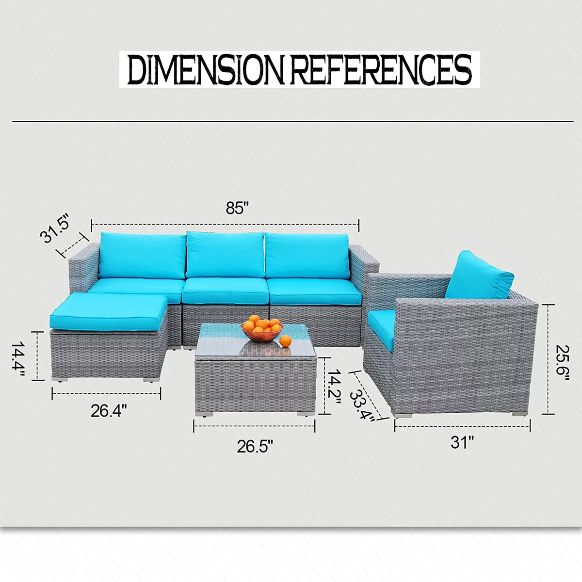 6 Pieces PE Rattan Wicker Outdoor Sofa Conversation Set with Cushions R7281