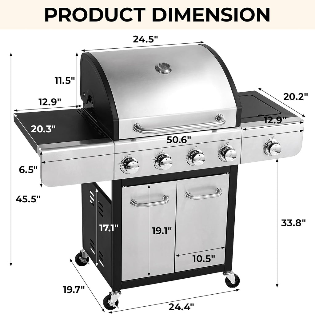 4-Burner Stainless Steel Propane Gas Grill with Side Burner Z163264