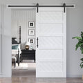 White Barn Door with Sliding Door Hardware Kit, Solid MDF Wood Slab with PVC Surface, 5-Panel G940384