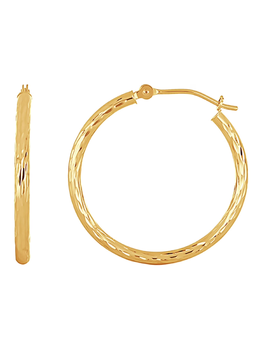 14K Yellow Gold Diamond Cut Tube Hoop Earrings Z66714