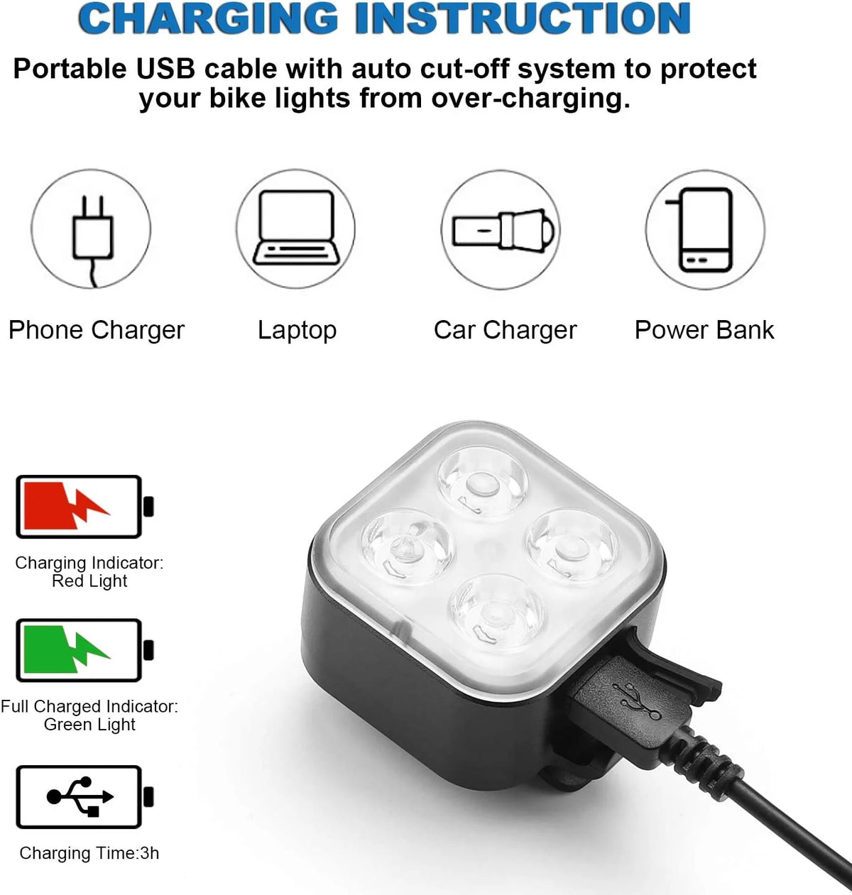 Rechargeable Bike Light Set, LED Bicycle Lights Front and Rear, 4 Light Mode, IPX4 Waterproof, 2 Pack Black J23338