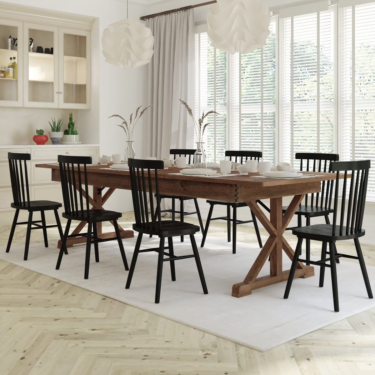 Rectangular Solid Pine Folding Farm Table with Crisscross Legs D28600