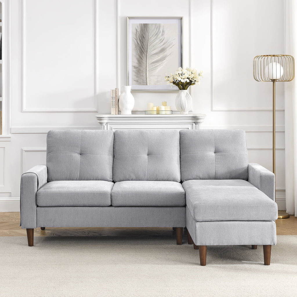 Light Grey Chenille Convertible Sectional Sofa S9051