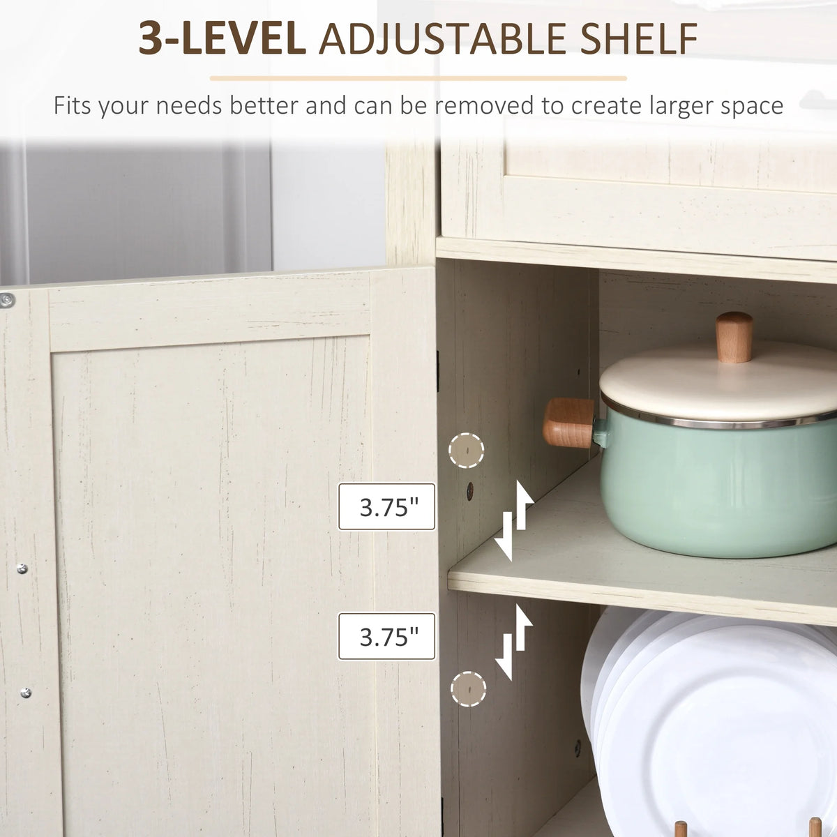 White Wooden Sideboard Buffet Cabinet with Drawer and Adjustable Shelf X888
