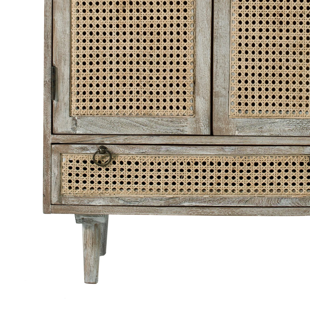 38 Inch Acacia Wood Cabinet with Cane Front F222