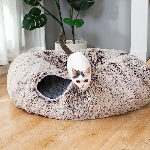 White Plush Collapsible Cat Dog Tunnel Bed L277