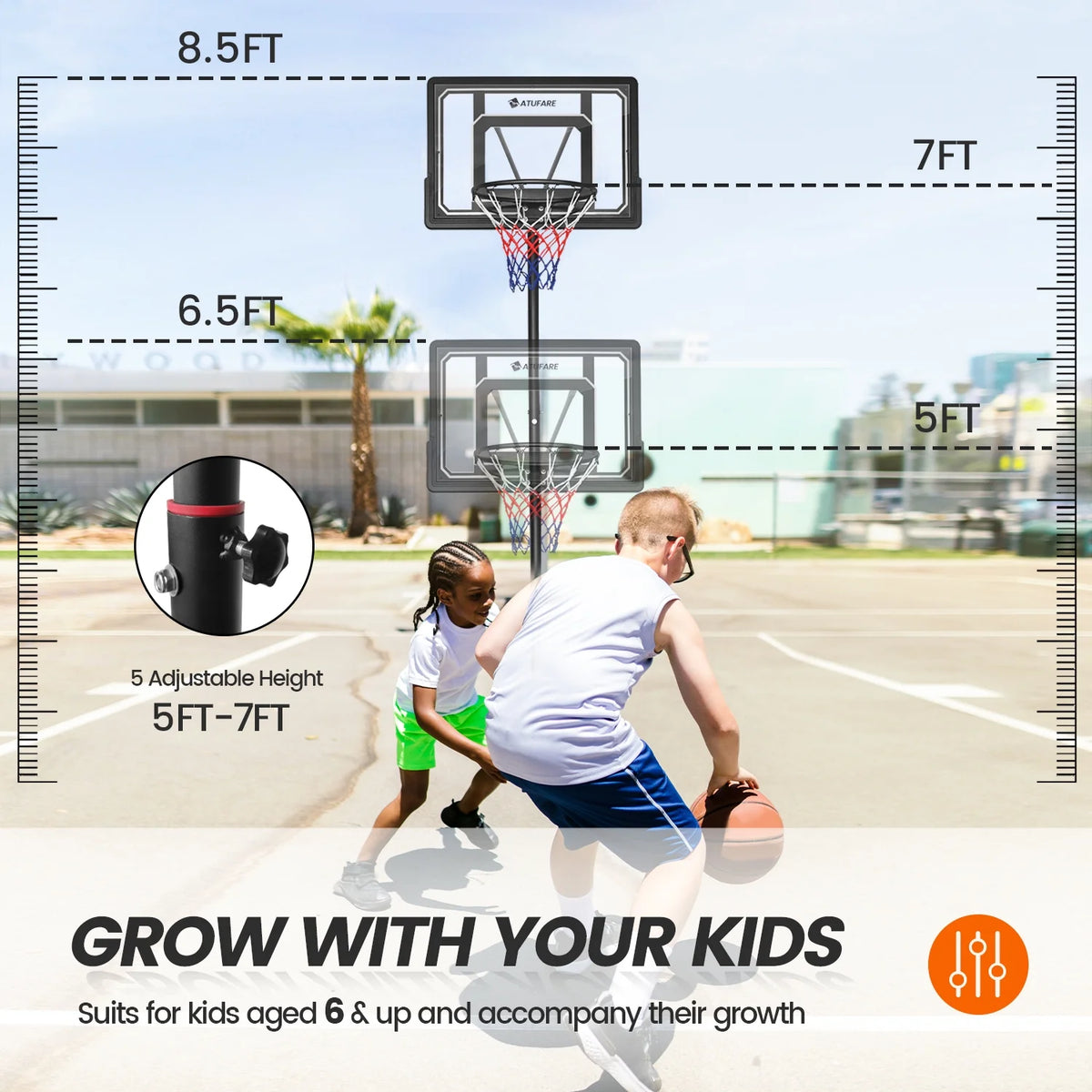Portable Basketball Hoop & Goal 5 - 7 ft Height Adjustable X239