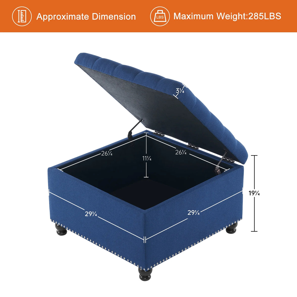 Large Upholstered Storage Ottoman P472