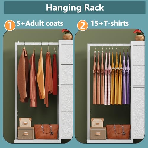 White 4 Drawer Dresser with Hanging Rack J94514