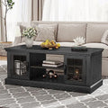 Farmhouse Coffee Table with Glass Door 47" Rustic 2 Shelves Black H468131