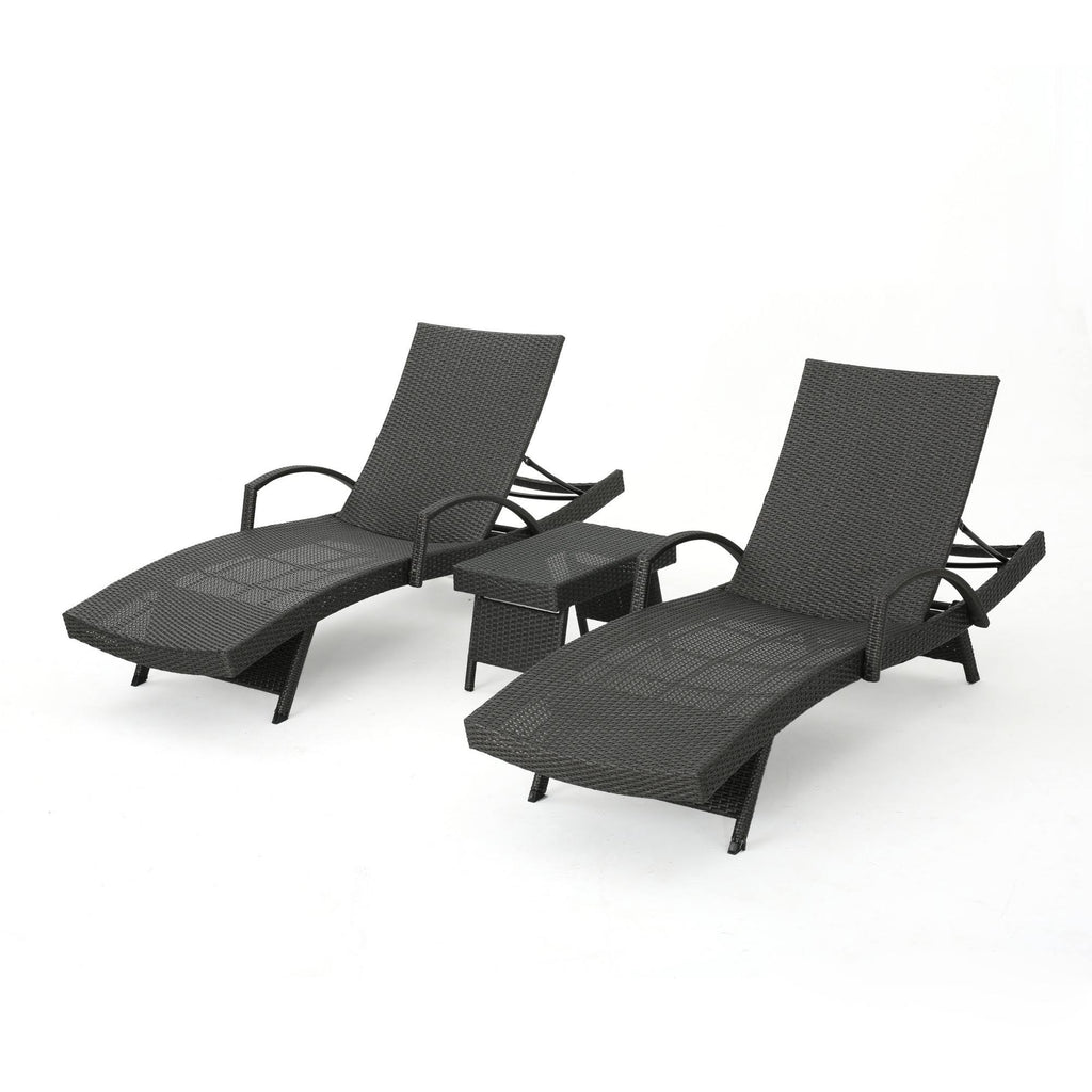 Gray 3-Piece Outdoor Wicker Chaise Lounge Set N34273