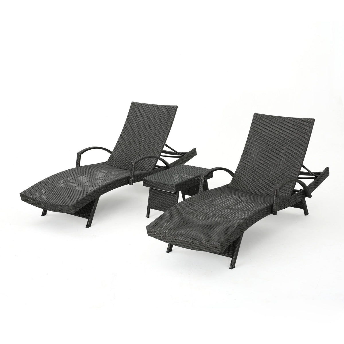 Gray 3-Piece Outdoor Wicker Chaise Lounge Set N34273
