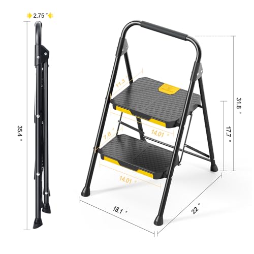 4 Step Steel Step Stool with Handrail Black L6940
