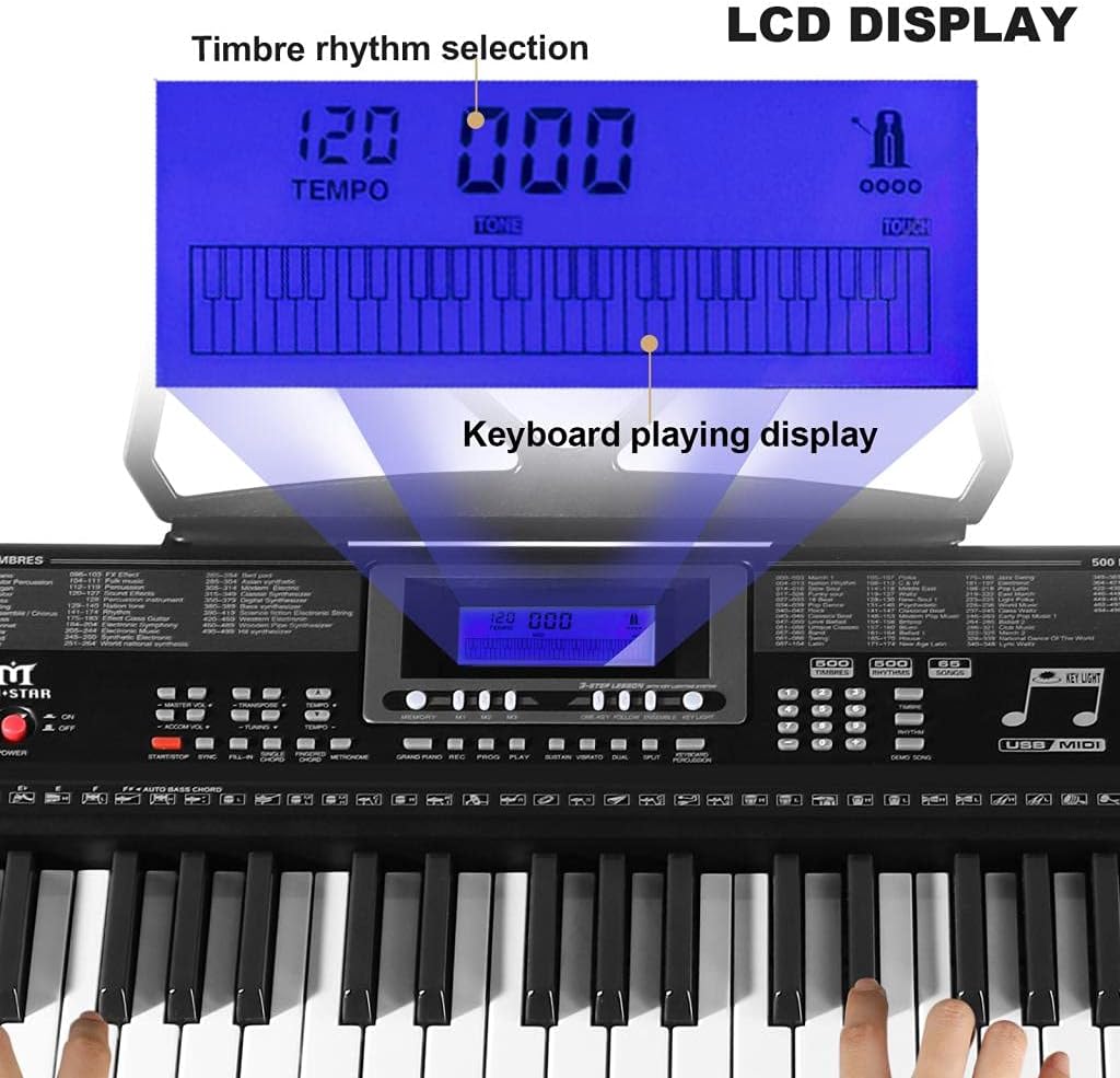 61 Key Light Up Portable Electric Piano Keyboard with Stand, Built-in Speakers, Headphones, Microphone Y98792