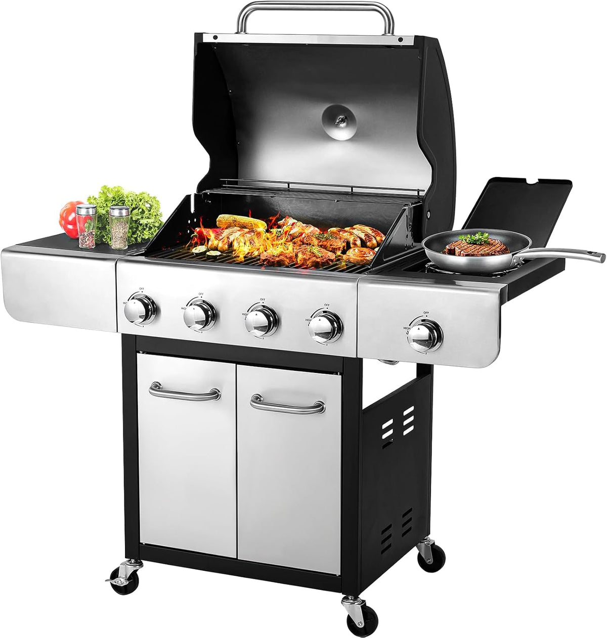 4-Burner Stainless Steel Propane Gas Grill with Side Burner Z163264