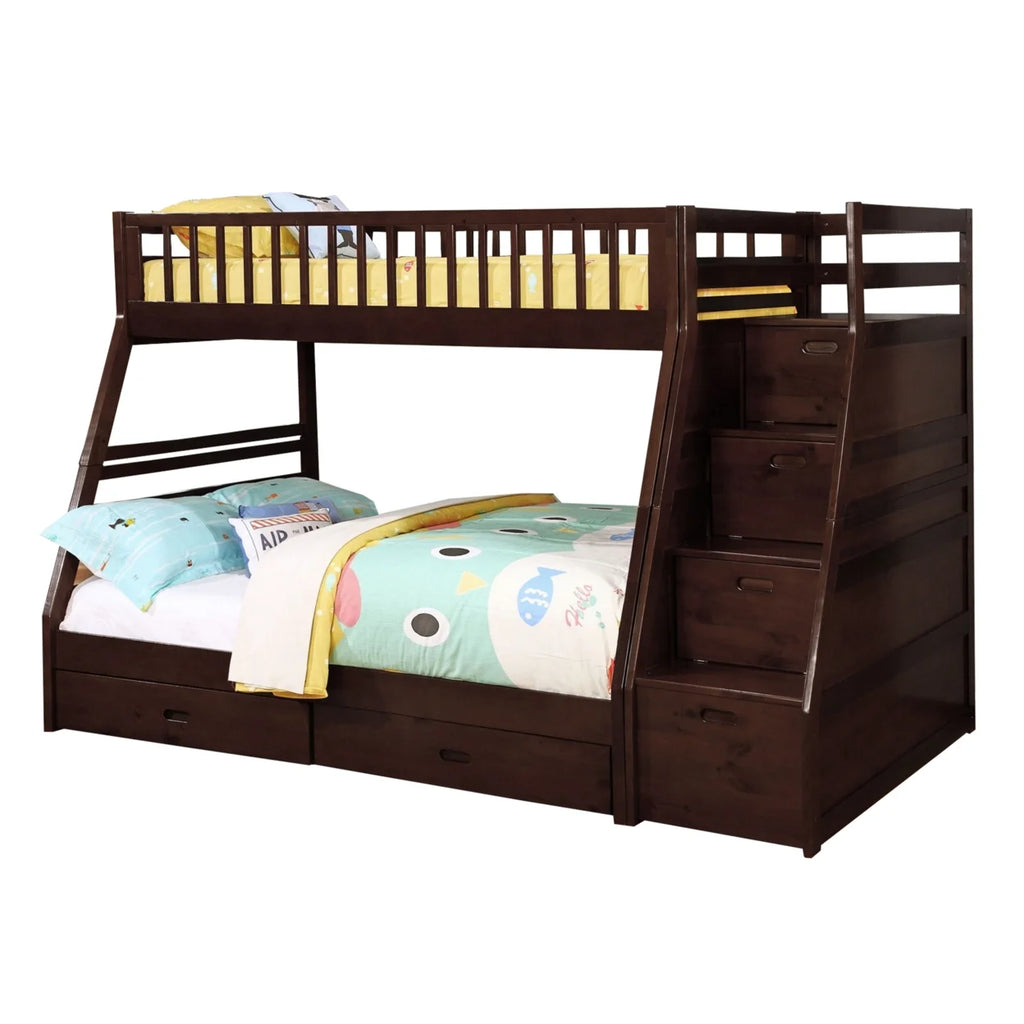 2 Drawer Wooden Twin Over Full Bunk Bed with Storage Staircase X62130