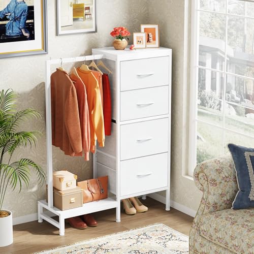 White 4 Drawer Dresser with Hanging Rack J94514