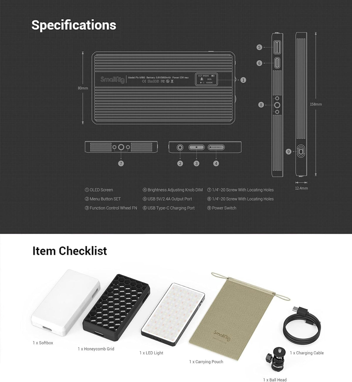 RGBWW Video Light with 3800mAh Battery, CRI 95+, Aluminum Body L232972