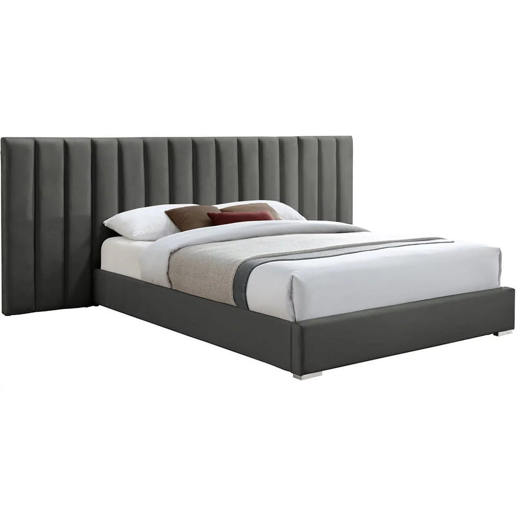 Gray Velvet Queen Bed with Chrome Metal Legs E951518