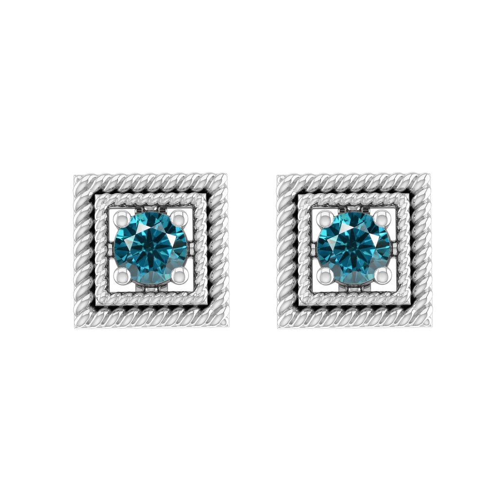 Sterling Silver Stud Earrings with Natural Blue Diamond C36770