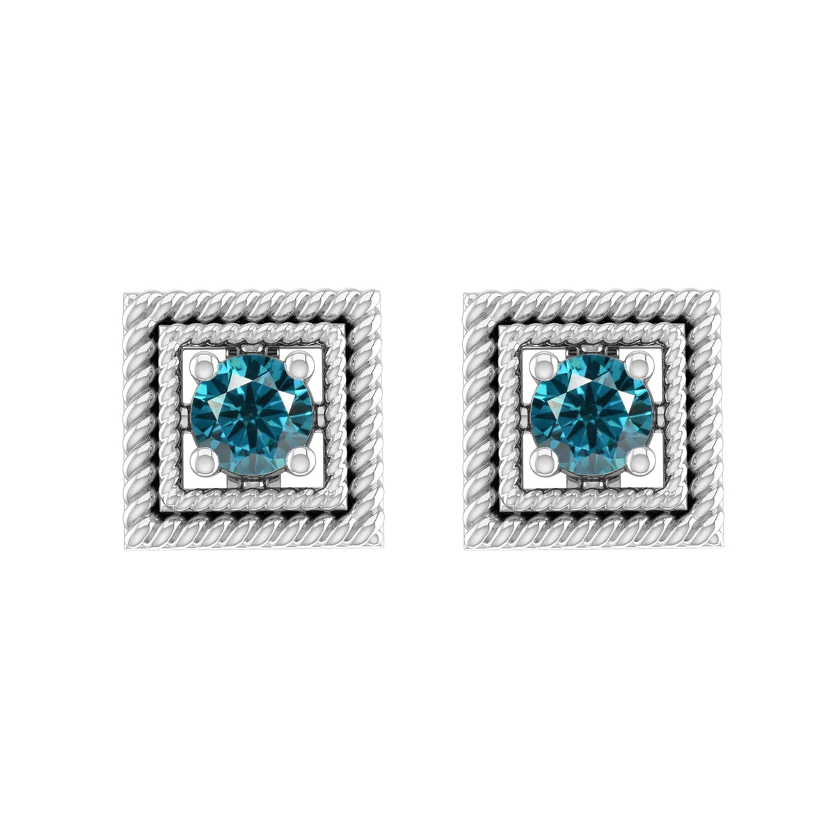 Sterling Silver Stud Earrings with Natural Blue Diamond C36770