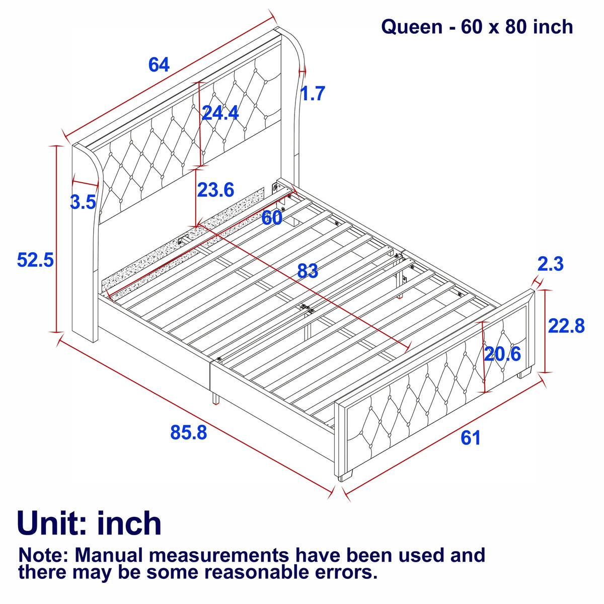 Queen Velvet Upholstered Platform Bed Frame with Headboard V136