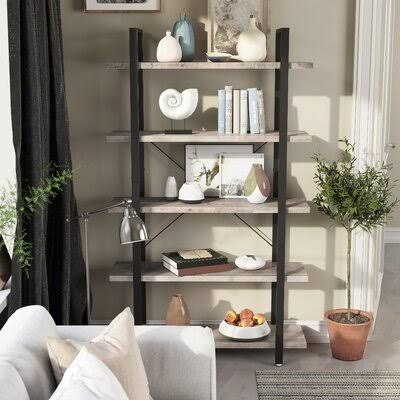 Steel Etagere Bookcase, 5 Shelves, Light Gray/Black P41358