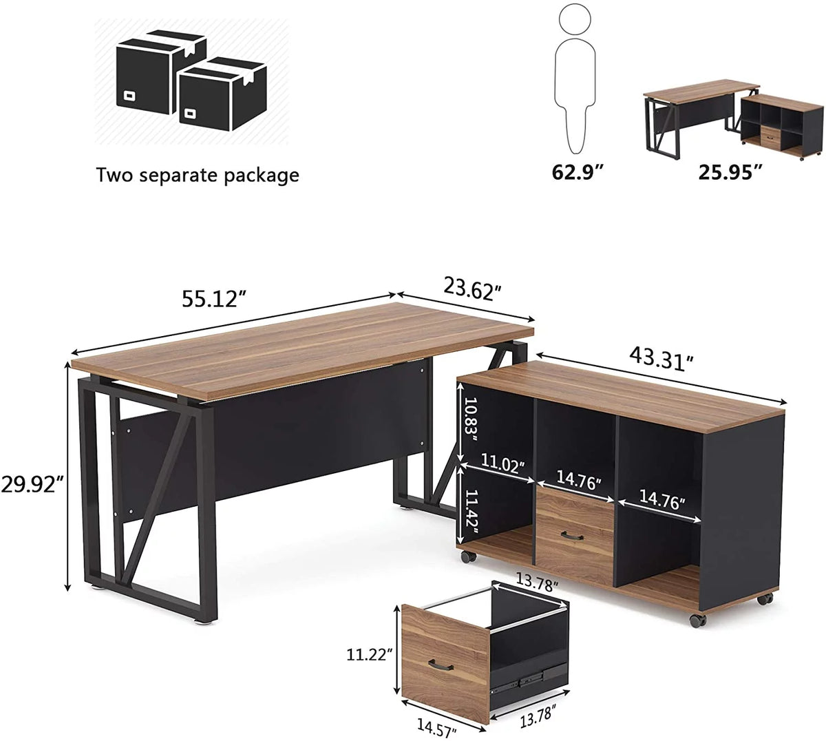 L-Shaped Computer Desk with File Cabinet and Storage Shelves V310