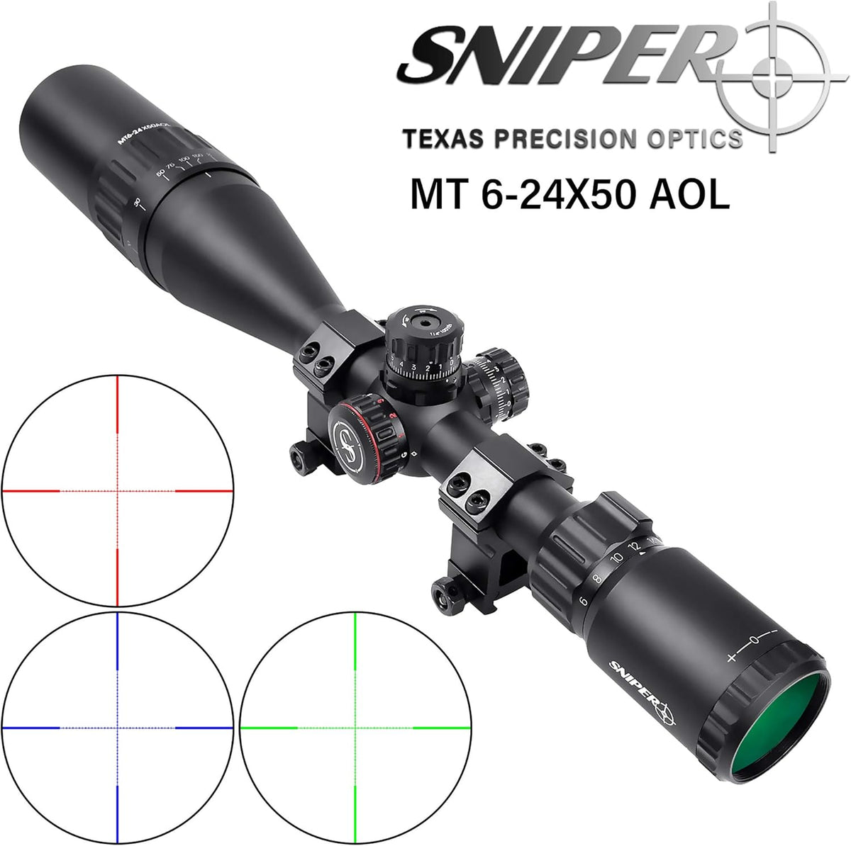6-24x50 Rifle Scope with Red/Green/Blue Illuminated Reticle B342023