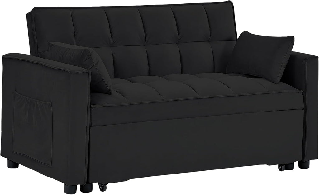 55" Full Size Velvet Convertible Futon Sofa Bed with Pullout Bed P546330