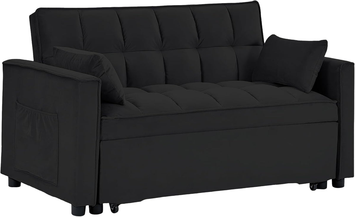 55" Full Size Velvet Convertible Futon Sofa Bed with Pullout Bed P546330
