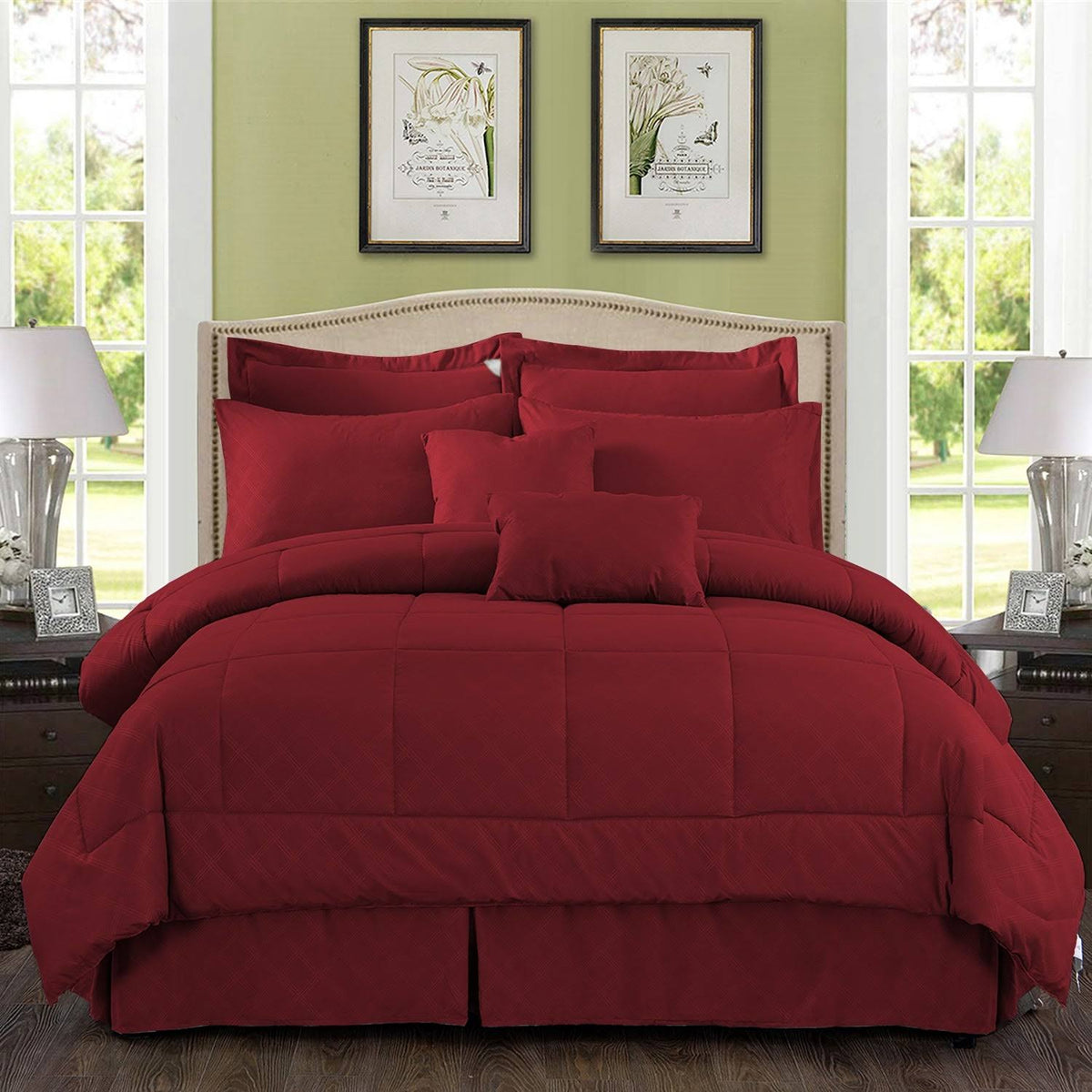 10 Piece Solid Color Microfiber Comforter and Sheets Set King Cal King T481621