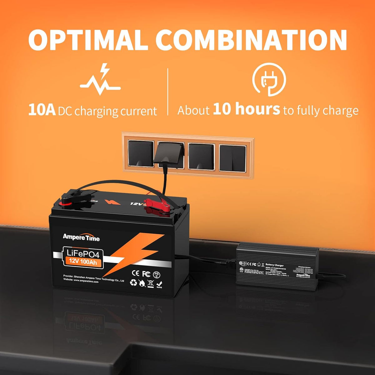 12V 100Ah LiFePO4 Battery with 14.6V 10A Lithium Battery Charger C4319