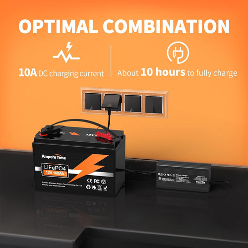 12V 100Ah LiFePO4 Battery with 14.6V 10A Lithium Battery Charger C4319