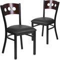 Walnut Wood Black Vinyl Seat Black Metal Frame Restaurant Chairs Set of 2 M510931