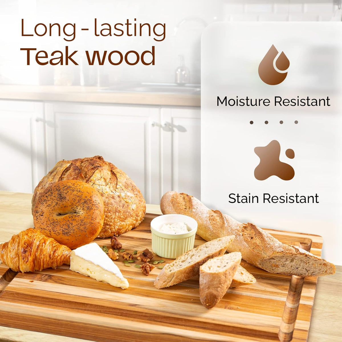 Set of 2 Teak Wood Cutting Board with Juice Groove and Handles - 17 inches + 20 inches X1110