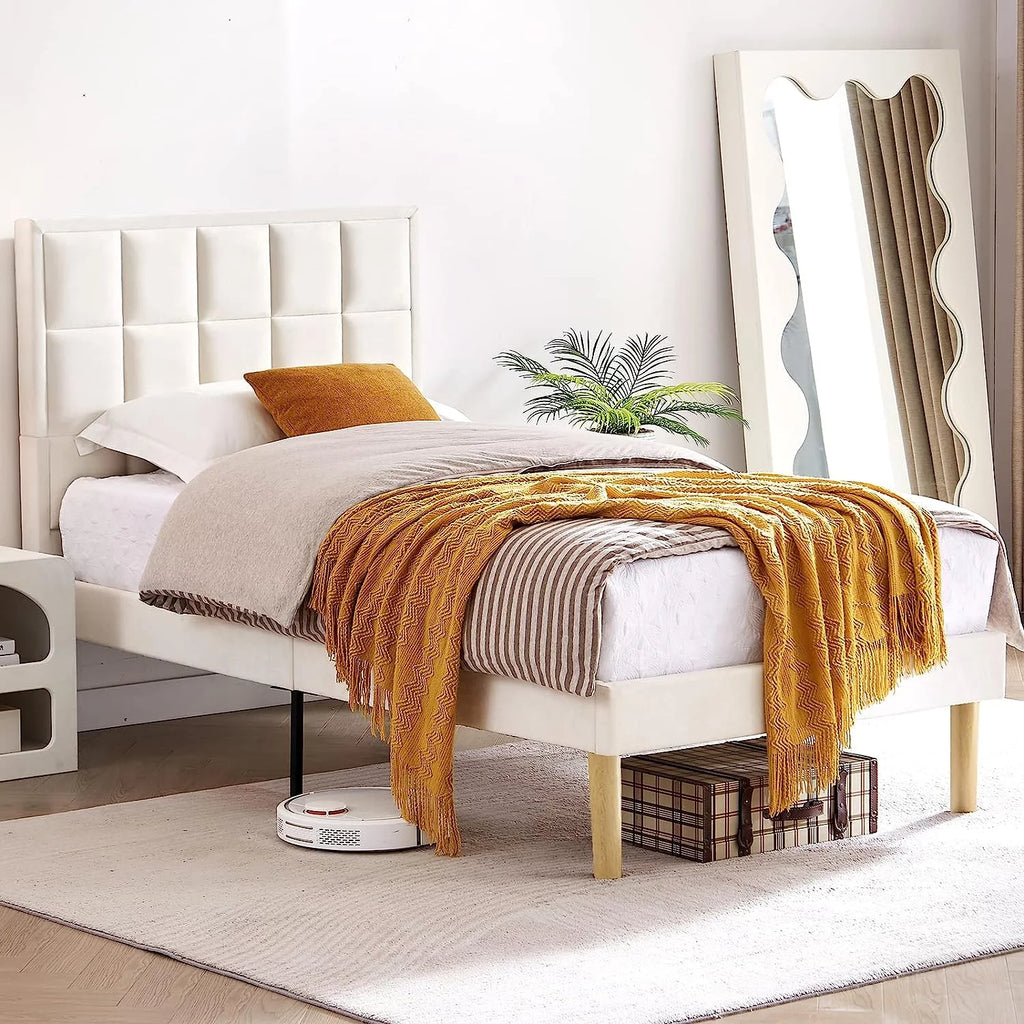 Queen Velvet Platform Bed Frame with Headboard Q235813