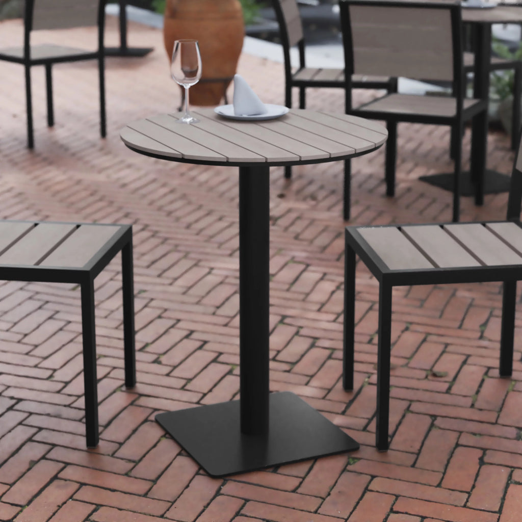 Round 24" Faux Teak Poly Slats Steel Frame Table T41230